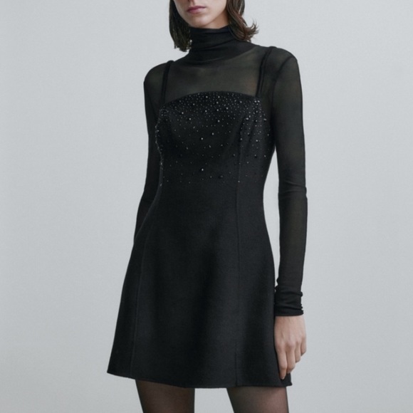 *NEW* MASSIMO DUTTI BEADED WOOL MINI DRESS - Picture 8 of 14